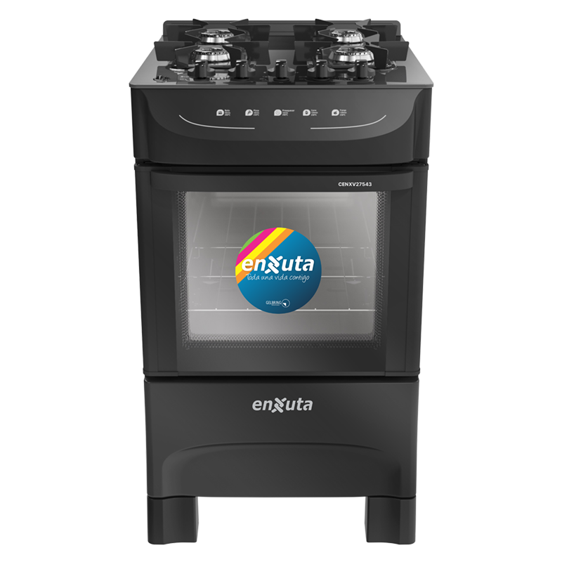 Cocina negra multigas mesada vidrio Enxuta