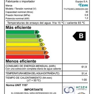 Termotanque acero Tem 30L