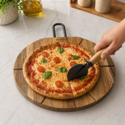 Set tabla madera acacia con cortador pizza