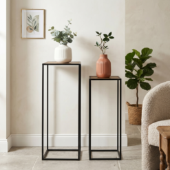 Marcal Set 2 mesas aux 27x27x70/23x23x60cm madera y metal