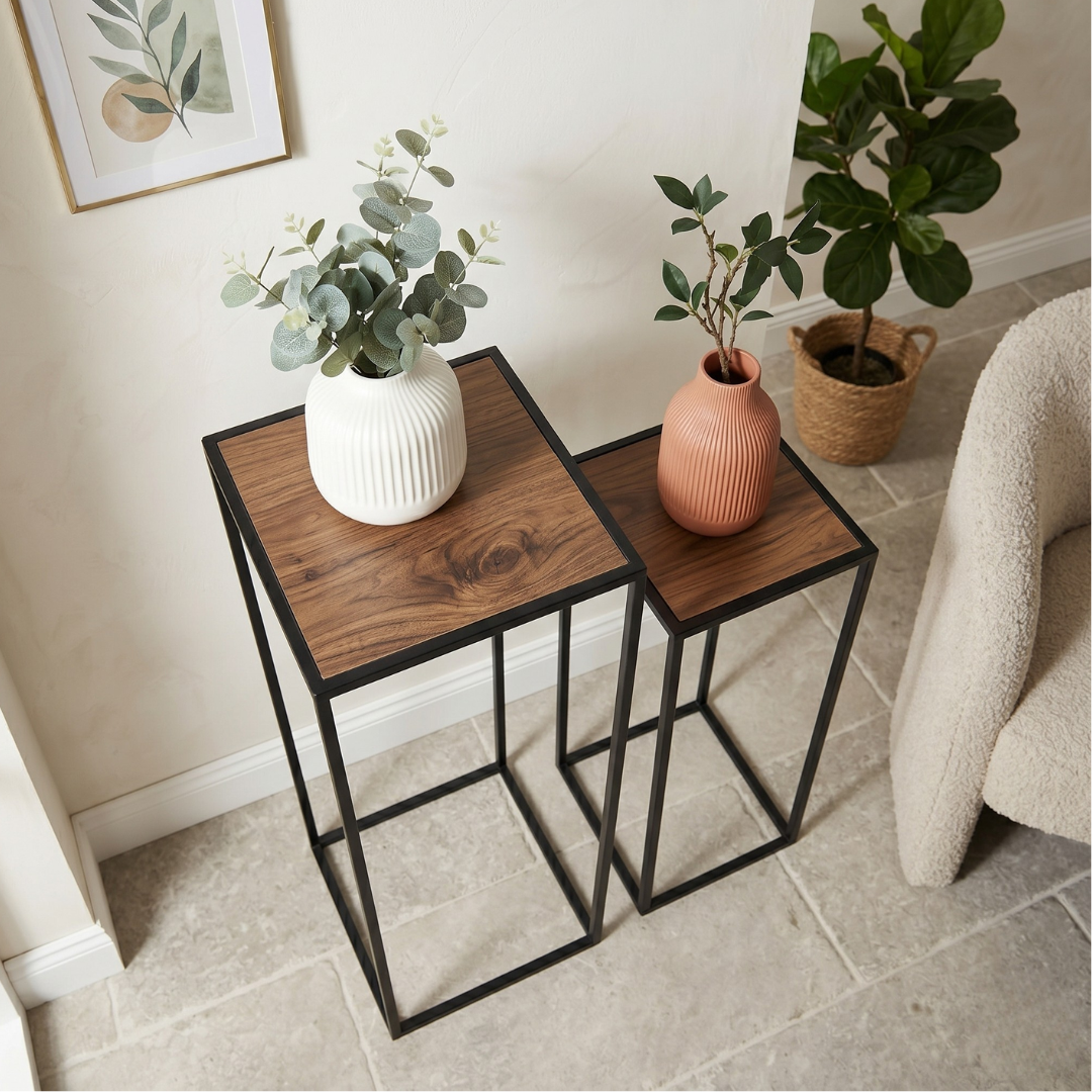 Marcal Set 2 mesas aux 27x27x70/23x23x60cm madera y metal - Image 2