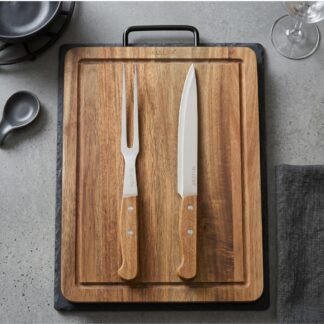 Set tabla madera acacia con cuchilla y tenedor