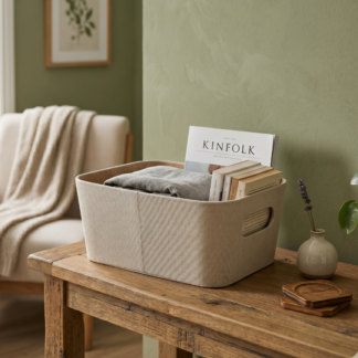 Organizador con asas tela crema