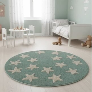 Alfombra Redonda Pop 100cm celeste estrellas