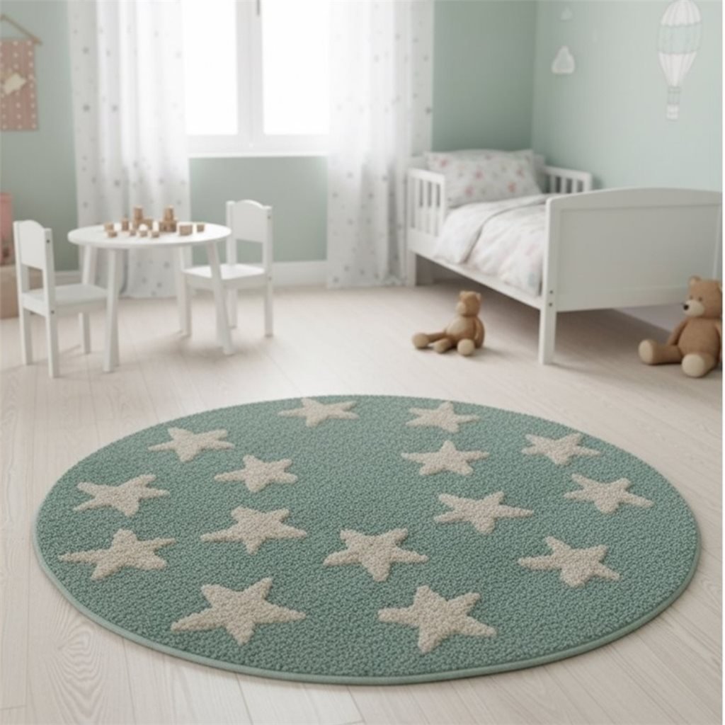 Alfombra Redonda Pop 100cm celeste estrellas