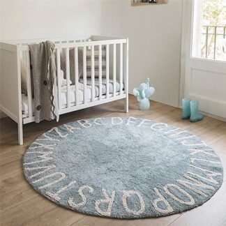 Alfombra Redonda Pop 100cm celeste letras