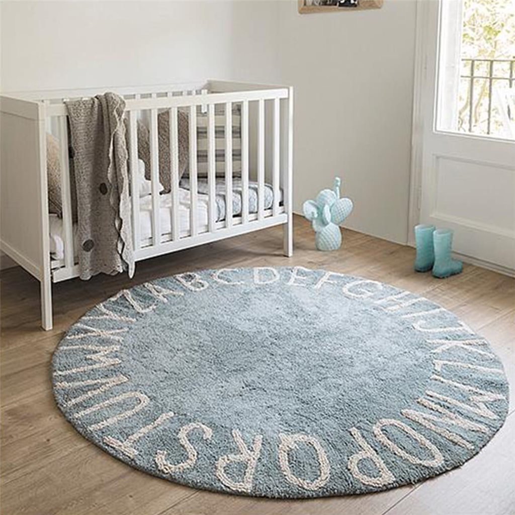 Alfombra Redonda Pop 100cm celeste letras