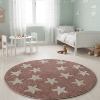 Alfombra Redonda Pop 100cm rosa estrellas