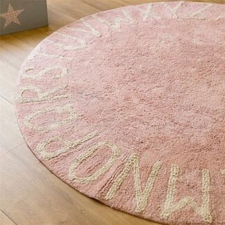 Alfombra Redonda Pop 100cm rosa letras