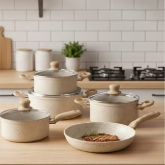 Bateria de Cocina 7pzas antiadherente alum. marble beige