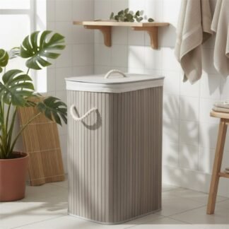 Cesto Plegable 40x30x60cm c/tapa,funda bambú gris