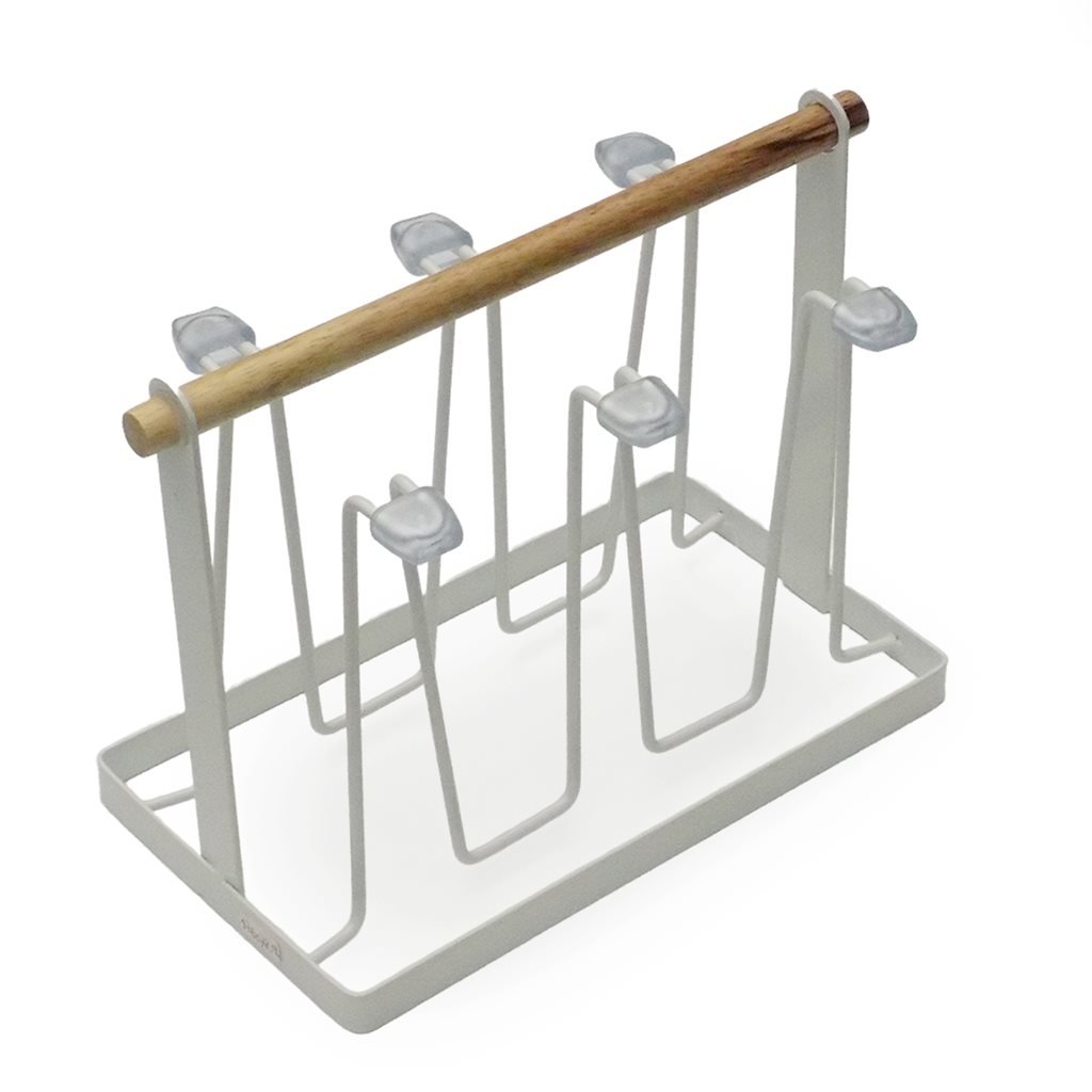 Escurre vasos metal mgo madera blanco. - Imagen 2