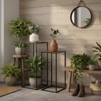 Set 2 mesas aux. madera y letal