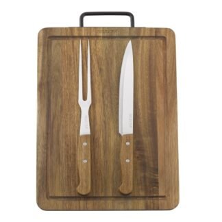 Set tabla madera acacia con cuchilla y tenedor