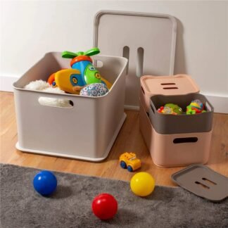 Canasto c/tapa plastico rect natural