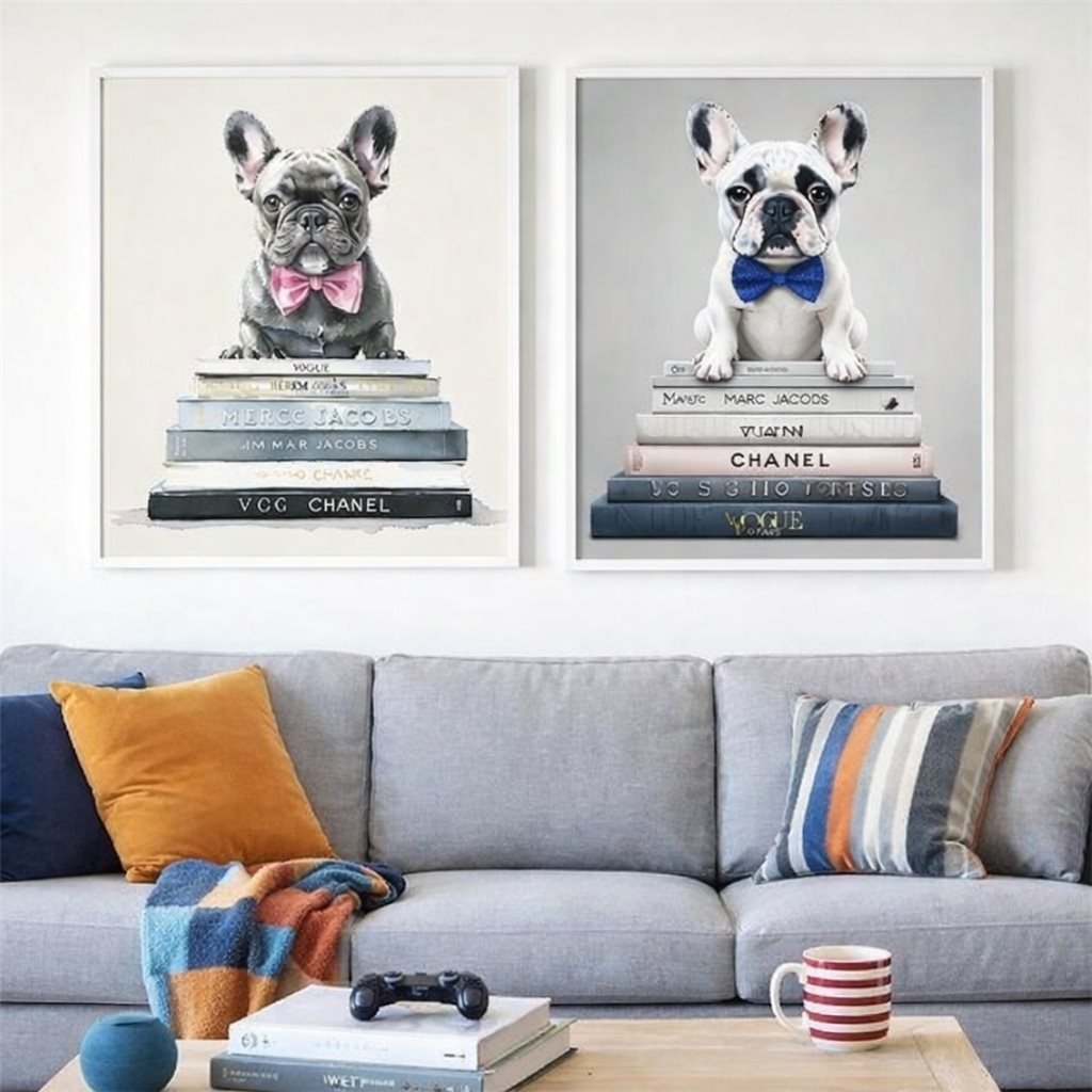 Cuadro canvas perro bulldog blanco - Imagen 2