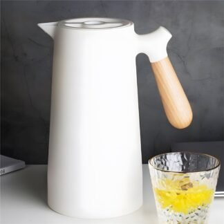 Jarra termica 1L plastico mango madera blanco