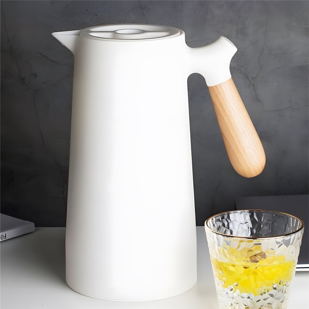 Jarra termica 1L plastico mango madera blanco