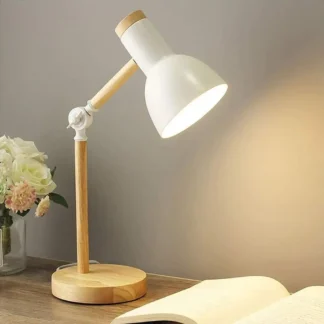Lampara escritorio madera/metal blanco