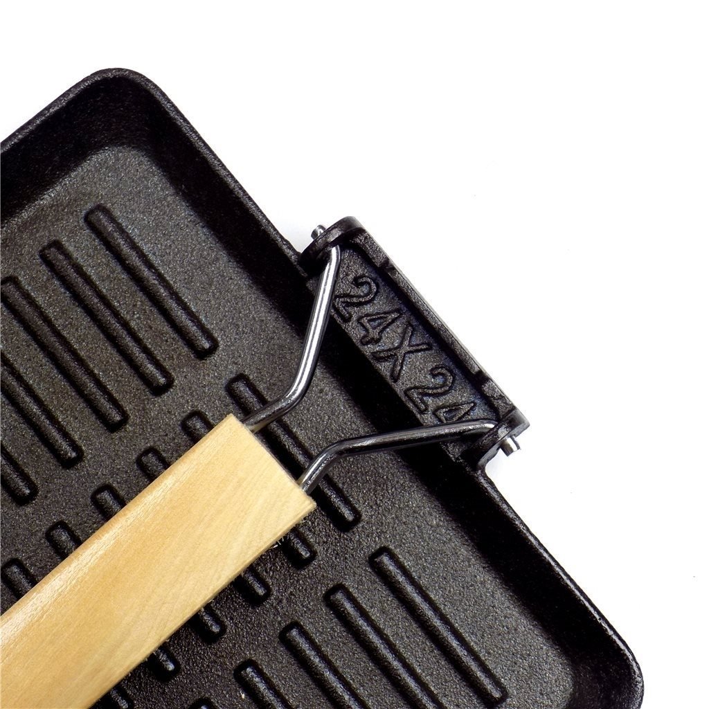 Plancha grill cuadrada con mango madera hierro. - Imagen 3
