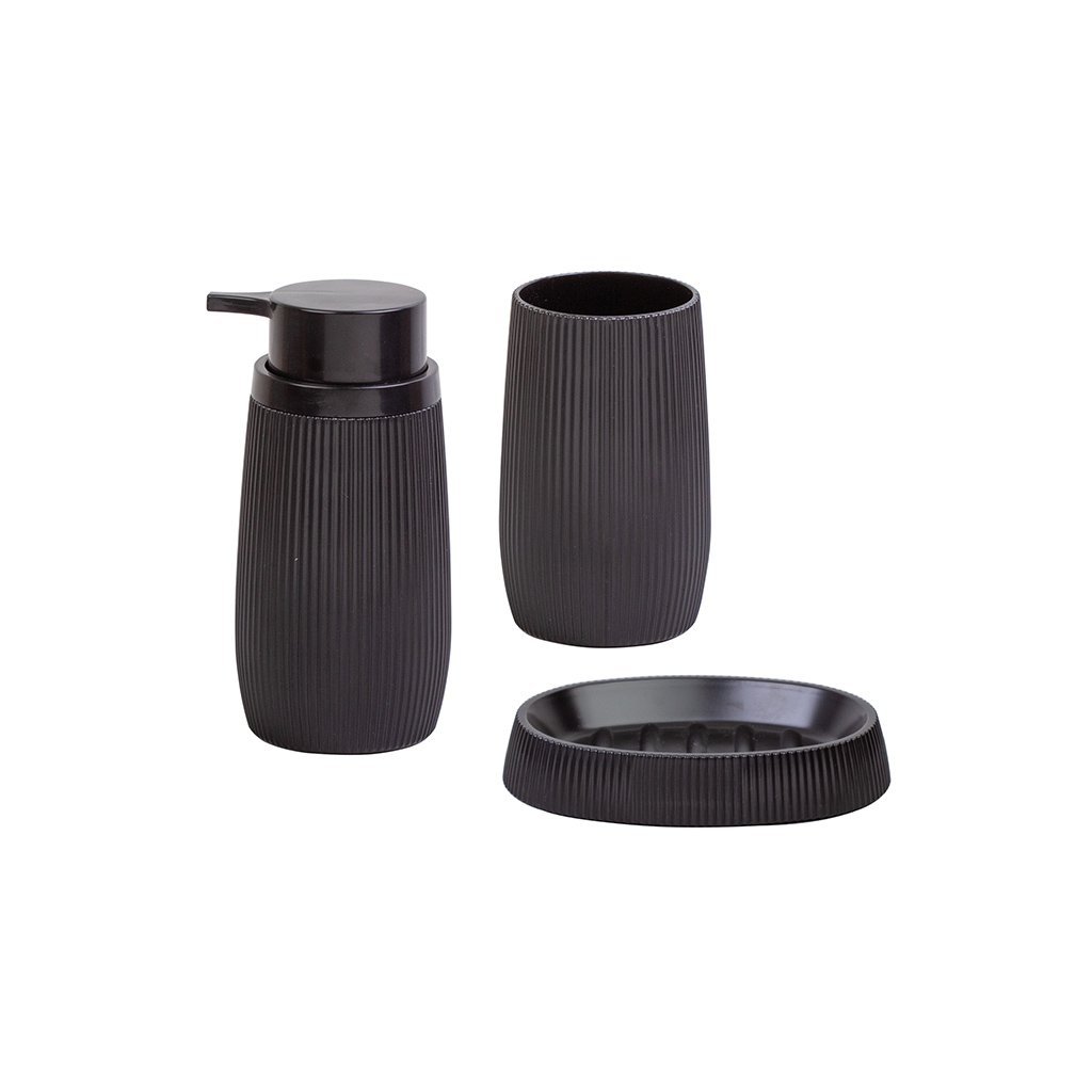 Set 3pcs baño pp negro c/rayitas